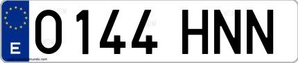 Ejemplo de matrícula española 0144 HNN
