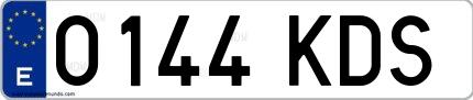 Ejemplo de matrícula española 0144 KDS