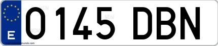 Ejemplo de matrícula española 0145 DBN
