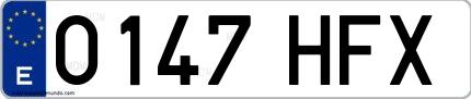 Ejemplo de matrícula española 0147 HFX