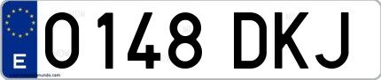 Ejemplo de matrícula española 0148 DKJ