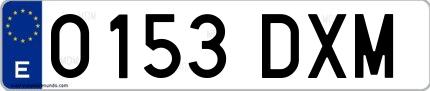 Ejemplo de matrícula española 0153 DXM