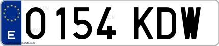 Ejemplo de matrícula española 0154 KDW