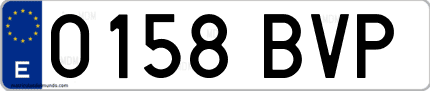 Ejemplo de matrícula de coche ordinaria 0158 BVP