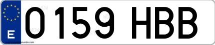 Ejemplo de matrícula española 0159 HBB