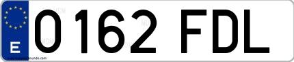 Ejemplo de matrícula española 0162 FDL