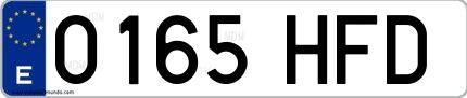 Ejemplo de matrícula española 0165 HFD