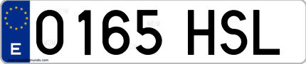 Ejemplo de matrícula de coche ordinaria 0165 HSL