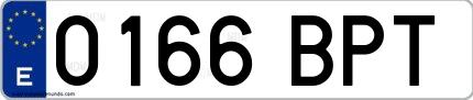 Ejemplo de matrícula de coche ordinaria 0166 BPT