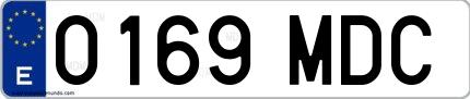 Ejemplo de matrícula española 0169 MDC