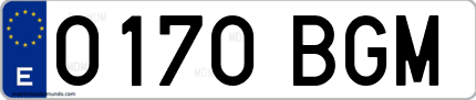 Ejemplo de matrícula de coche ordinaria 0170 BGM