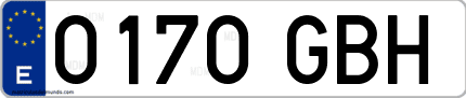 Ejemplo de matrícula de coche ordinaria 0170 GBH