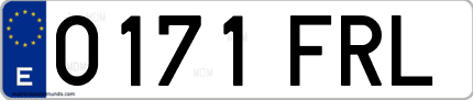 Ejemplo de matrícula de coche ordinaria 0171 FRL