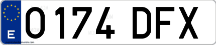 Ejemplo de matrícula de coche ordinaria 0174 DFX