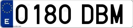 Ejemplo de matrícula española 0180 DBM