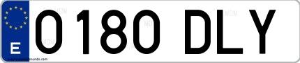 Ejemplo de matrícula española 0180 DLY