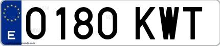 Ejemplo de matrícula española 0180 KWT