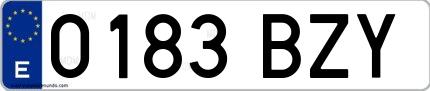 Ejemplo de matrícula española 0183 BZY