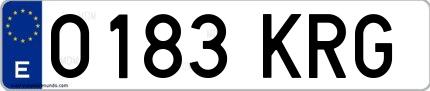 Ejemplo de matrícula española 0183 KRG