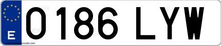 Ejemplo de matrícula española 0186 LYW