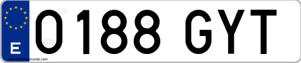 Ejemplo de matrícula de coche ordinaria 0188 GYT