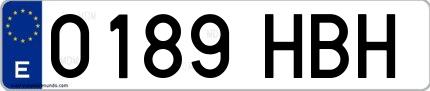 Ejemplo de matrícula española 0189 HBH