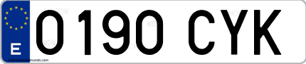Ejemplo de matrícula de coche ordinaria 0190 CYK