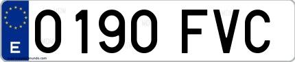 Ejemplo de matrícula española 0190 FVC
