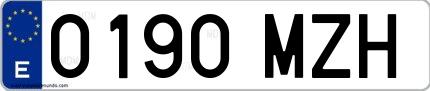 Ejemplo de matrícula española 0190 MZH