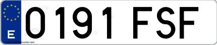 Ejemplo de matrícula española 0191 FSF