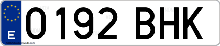 Ejemplo de matrícula de coche ordinaria 0192 BHK