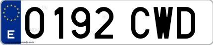 Ejemplo de matrícula española 0192 CWD
