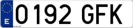 Ejemplo de matrícula española 0192 GFK