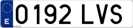 Ejemplo de matrícula española 0192 LVS