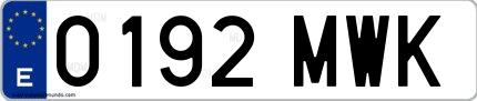 Ejemplo de matrícula española 0192 MWK
