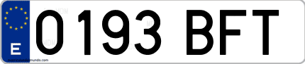 Ejemplo de matrícula de coche ordinaria 0193 BFT