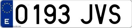 Ejemplo de matrícula española 0193 JVS