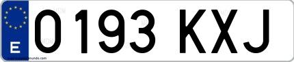 Ejemplo de matrícula española 0193 KXJ