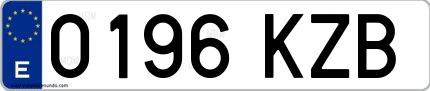 Ejemplo de matrícula española 0196 KZB