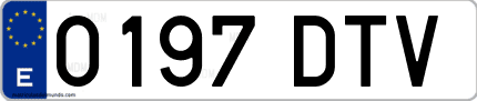 Ejemplo de matrícula de coche ordinaria 0197 DTV