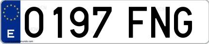 Ejemplo de matrícula española 0197 FNG