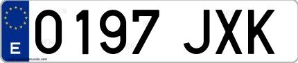Ejemplo de matrícula española 0197 JXK