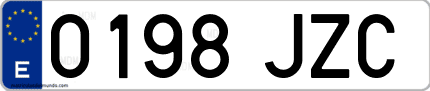Ejemplo de matrícula de coche ordinaria 0198 JZC