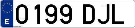 Ejemplo de matrícula española 0199 DJL