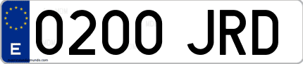 Ejemplo de matrícula de coche ordinaria 0200 JRD