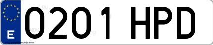 Ejemplo de matrícula de coche ordinaria 0201 HPD