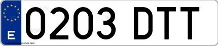 Ejemplo de matrícula española 0203 DTT