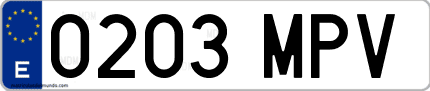 Ejemplo de matrícula de coche ordinaria 0203 MPV
