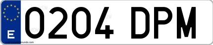 Ejemplo de matrícula española 0204 DPM
