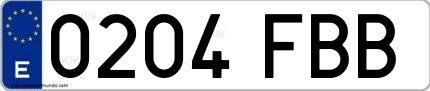 Ejemplo de matrícula de coche ordinaria 0204 FBB